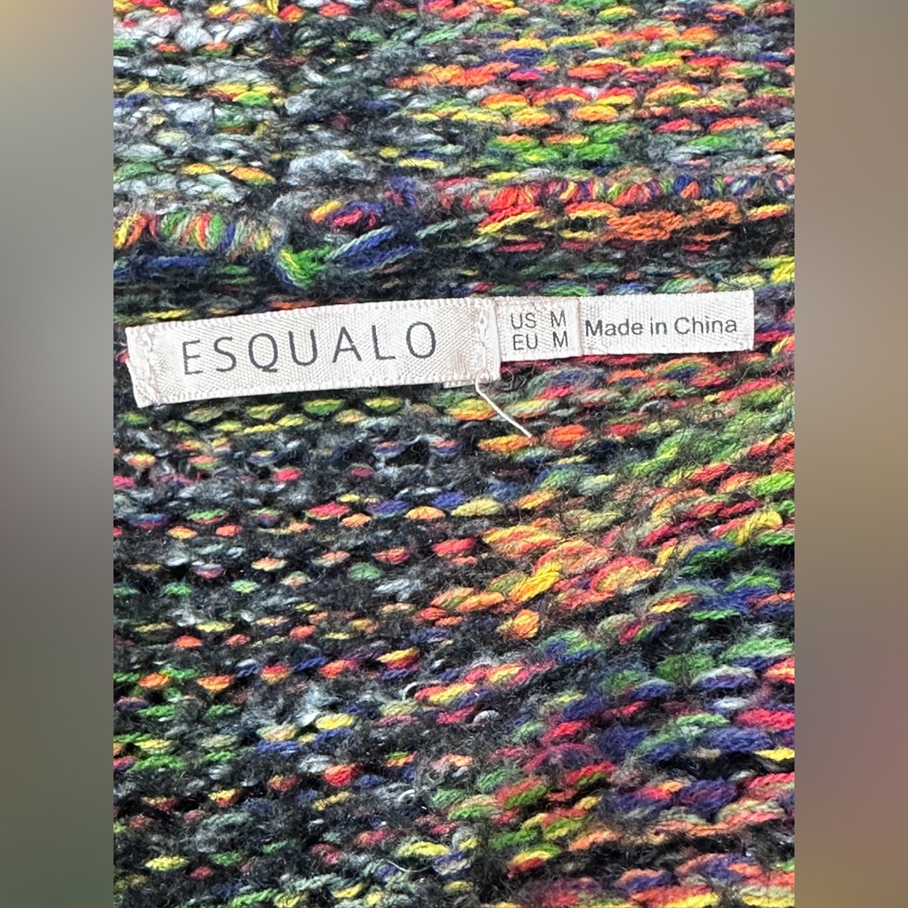 Esqualo Multicolor Knit Fringe Open Front Cardigan Sweater‎ Pockets M - Picture 9 of 12